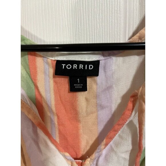 Torrid Women's 1 (14/16 1X) Fresh Stripe Tank Lenny Tiered Button Front & Tie - Picture 3 of 4